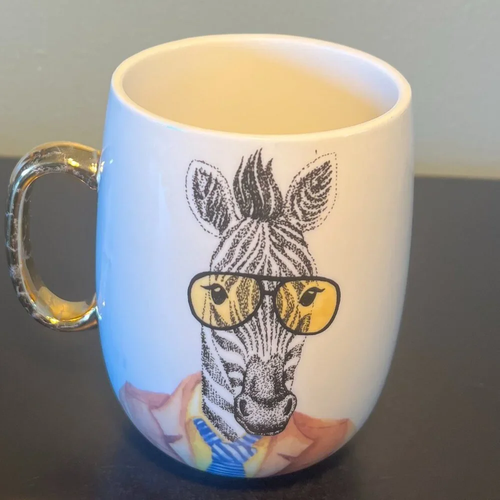 Pier 1 Imports ZEBRA Hipster Animal Aviator Sunglasses Suit Tie Coffee Cup Mug